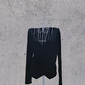 Boohoo Black Knit Criss Cross Wrap Shirt